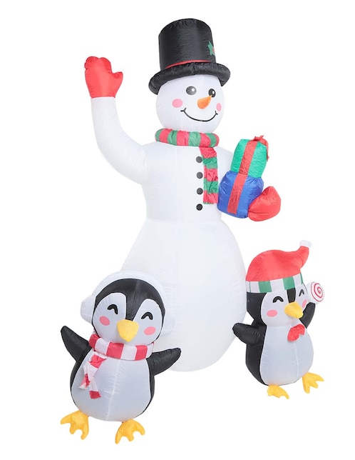 Inflable decorativo forma de Muñeco de nieve con pingüinos Christmas Spirit