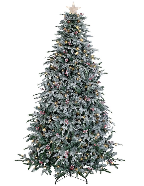 Árbol de navidad Nevado con Frutos y Estrella de PVC con 250 luces Árbol de navidad Nevado con Frutos y Estrella de PVC con 250 luces