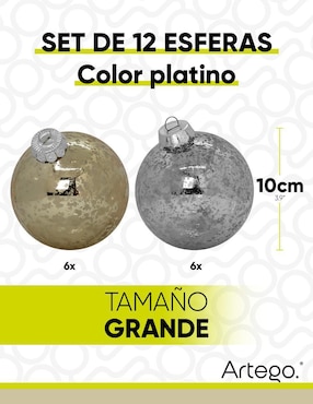 Esfera navideña Artego Mix Platino Dorado con 12 piezas