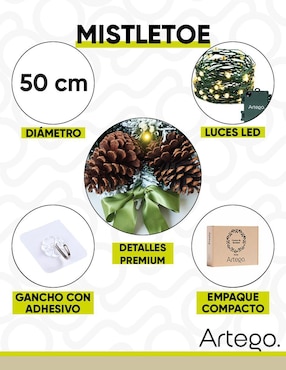 Corona navideña Artego Mistletoe Iluminada
