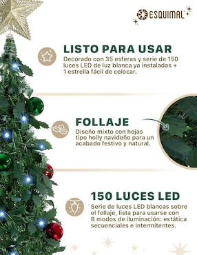 Árbol de navidad Esquimal plegable con set de decoración de pvc con 150 luces