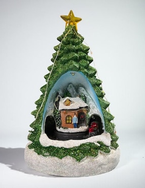 Figura decorativa de pino Navidad Cm-Top Pino con Villa Musical Navideña de resina