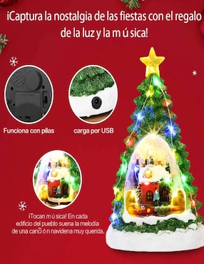Figura decorativa de pino Navidad Cm-Top Pino con Villa Musical Navideña de resina