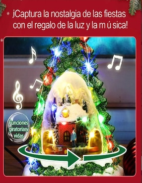 Figura decorativa de pino Navidad Cm-Top Pino con Villa Musical Navideña de resina