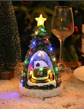 Figura decorativa de pino Navidad Cm-Top Pino con Villa Musical Navideña de resina