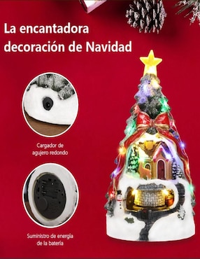 Figura decorativa de pino Navidad Cm-Top Navideña Pino con Casa y Tren de resina