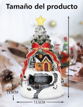 Figura decorativa de pino Navidad Cm-Top Navideña Pino con Casa y Tren de resina
