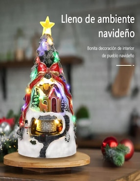 Figura decorativa de pino Navidad Cm-Top Navideña Pino con Casa y Tren de resina