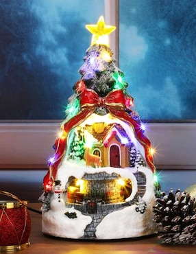 Figura decorativa de pino Navidad Cm-Top Navideña Pino con Casa y Tren de resina