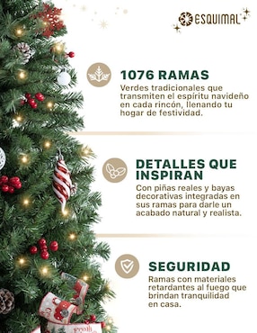 Árbol de navidad Esquimal Tipo Lápiz con Berries y Piñas de PVC