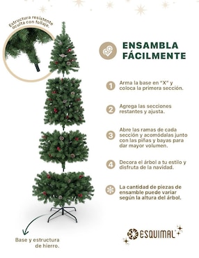 Árbol de navidad Esquimal Tipo Lápiz con Berries y Piñas de PVC