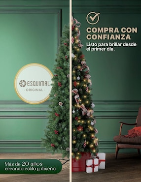 Árbol de navidad Esquimal Tipo Lápiz con Berries y Piñas de PVC