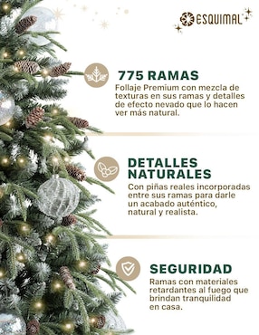 Árbol de navidad Esquimal Tipo Lápiz Nevado con Berries y Piñas de PVC
