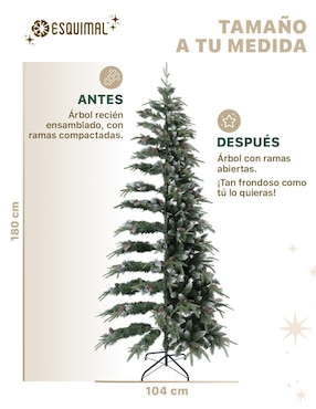 Árbol de navidad Esquimal Tipo Lápiz Nevado con Berries y Piñas de PVC
