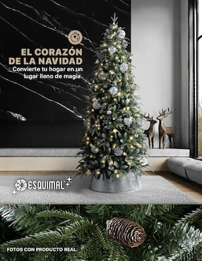 Árbol de navidad Esquimal Tipo Lápiz Nevado con Berries y Piñas de PVC