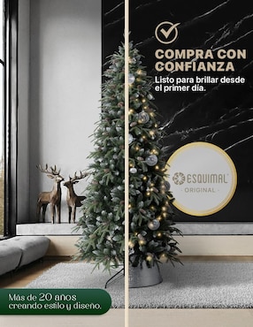 Árbol de navidad Esquimal Tipo Lápiz Nevado con Berries y Piñas de PVC
