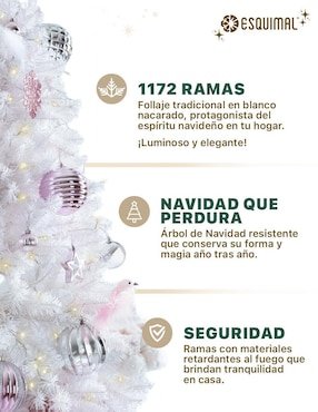 Árbol de navidad Esquimal tipo lápiz blanco nacarado