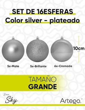 Set de esfera navideña Artego Grandes Silver con 16 piezas