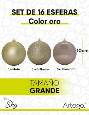 Set de esfera navideña Artego Grandes Oro con 16 piezas