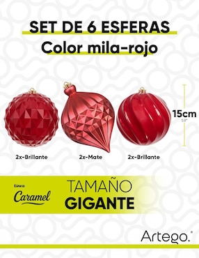 Set de esfera navideña Artego Extra Grandes Caramel Mila con 6 piezas