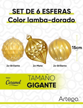 Set de esfera navideña Artego Extra Grandes Caramel Lamba con 6 piezas
