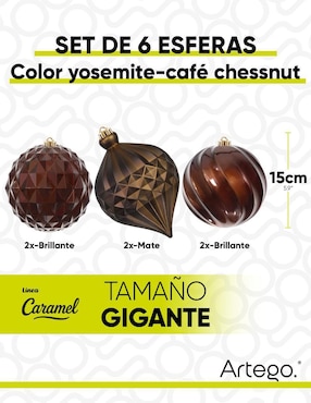Set de esfera navideña Artego Extra Grandes Caramel Yosemite con 6 piezas