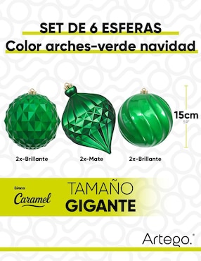 Set de esfera navideña Artego Extra Grandes Caramel Arches con 6 piezas
