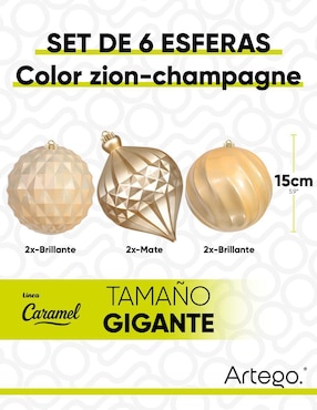 Set de esfera navideña Artego Extra Grandes Caramel Zion con 6 piezas