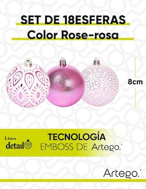Set de esfera navideña Artego Detail Rosé con 18 piezas
