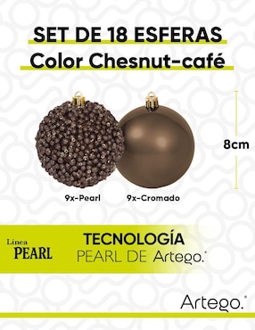 Set de esfera navideña Artego Pearl Chesnut con 18 piezas