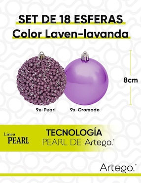 Set de esfera navideña Artego Pearl Laven con 18 piezas