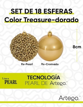 Set de esfera navideña Artego Pearl Treasure con 18 piezas