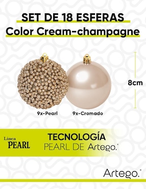 Set de esfera navideña Artego Pearl Cream con 18 piezas