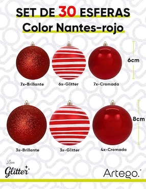 Set de esfera navideña Artego Nantes con 30 piezas