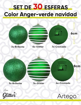 Set de esfera navideña Artego Anger con 30 piezas