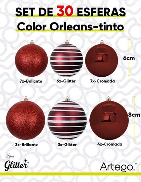 Set de esfera navideña Artego Orleans con 30 piezas