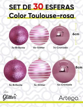 Set de esfera navideña Artego con 30 piezas
