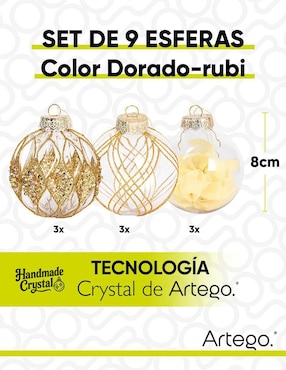 Set de esfera navideña Artego Handamade Crystal Rubi con 9 piezas
