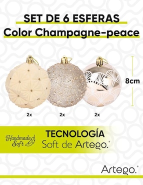 Set de esfera navideña Artego Handamade Soft Peace con 6 piezas