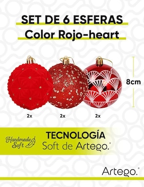 Set de esfera navideña Artego Handamade Soft Heart con 6 piezas