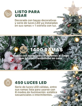 Árbol de navidad Esquimal Nevado con Frutos y Estrella de PVC con 250 luces