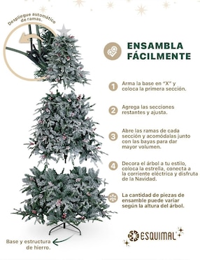 Árbol de navidad Esquimal Nevado con Frutos y Estrella de PVC con 250 luces