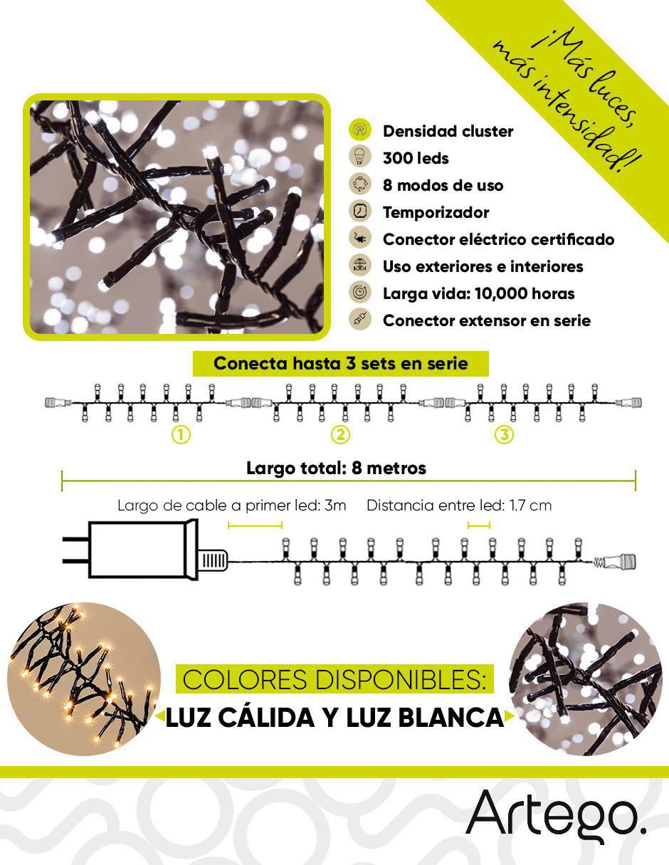 Serie led Navidad cluster con 300 focos 9