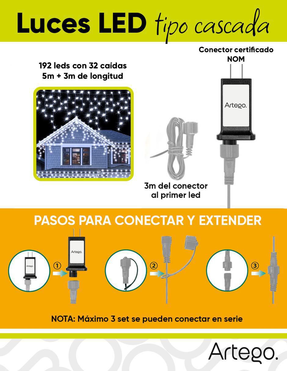 Serie funciones led navidad cascada con 192 focos 3