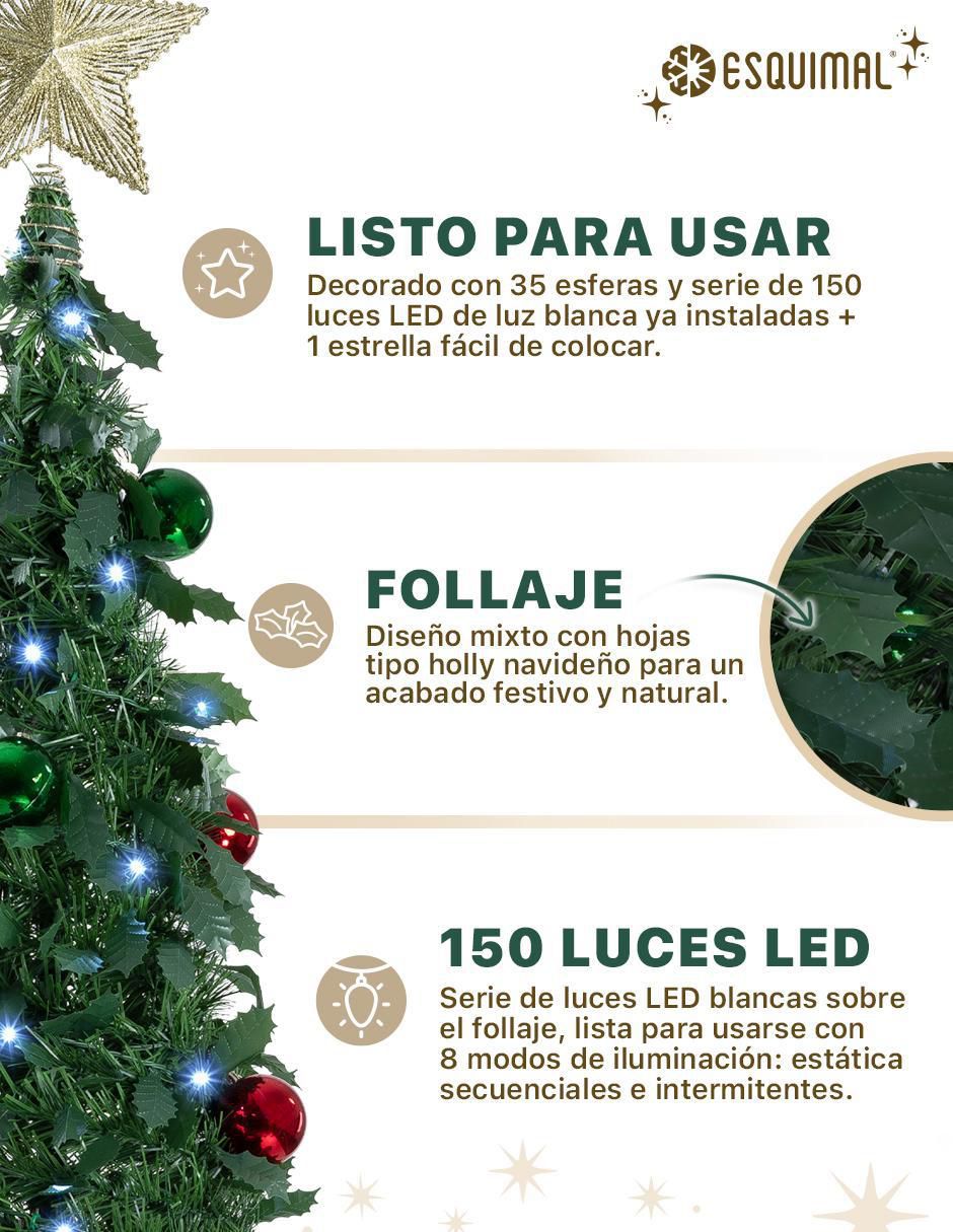 Árbol de navidad plegable con set de decoración de pvc con 150 luces 3