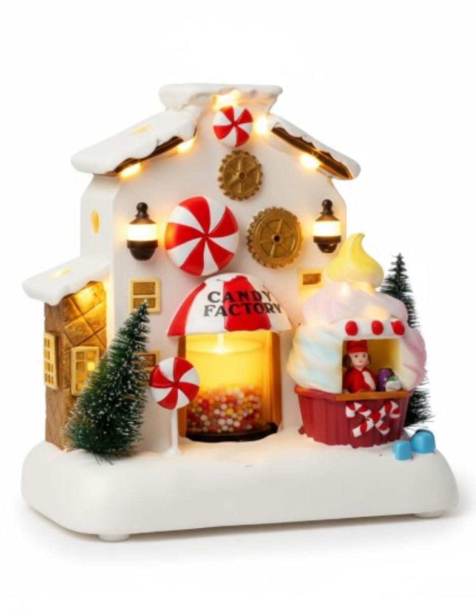 Figura decorativa de casa Navidad de resina