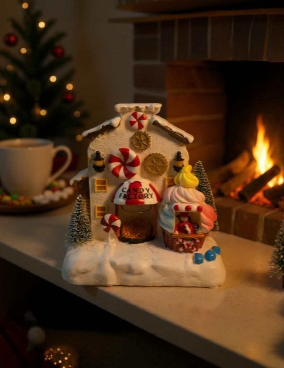 Figura decorativa de casa Navidad de resina 3