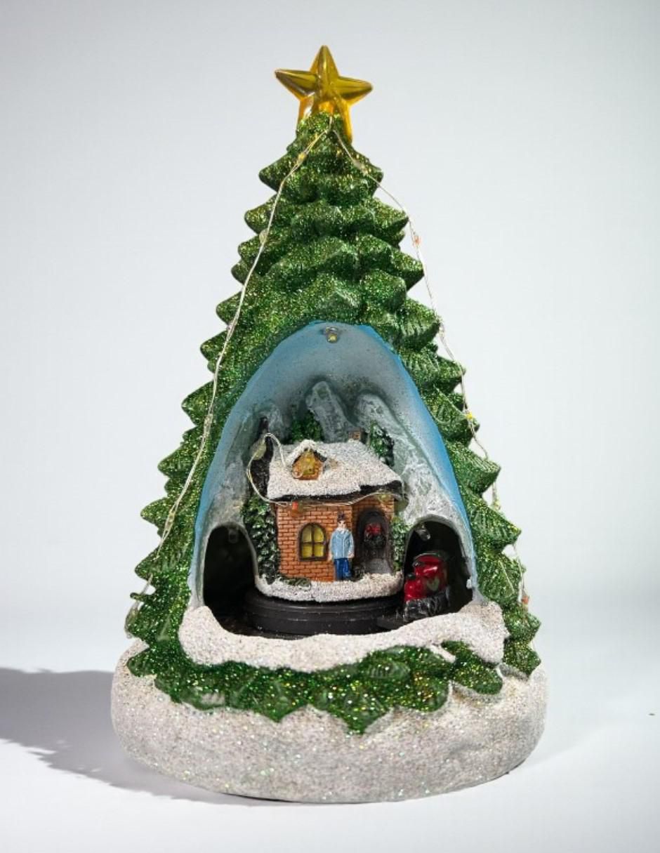 Figura decorativa de pino Navidad Pino con Villa Musical Navideña de resina 1