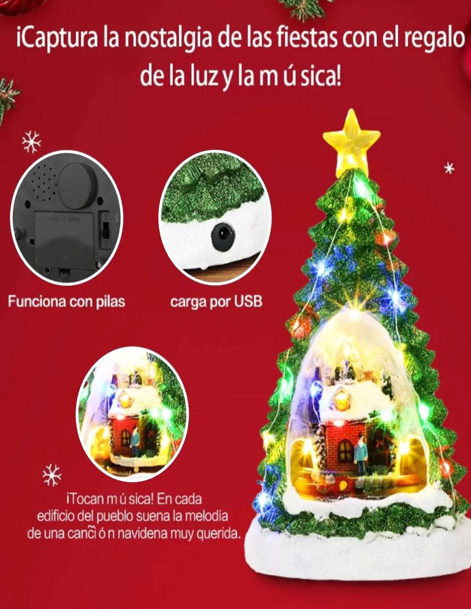 Figura decorativa de pino Navidad Pino con Villa Musical Navideña de resina 2