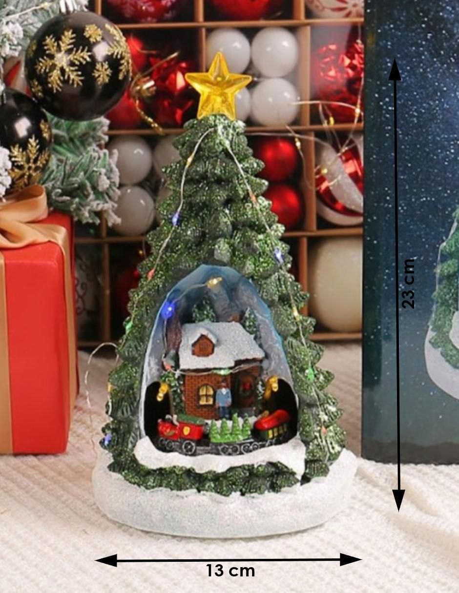 Figura decorativa de pino Navidad Pino con Villa Musical Navideña de resina 6